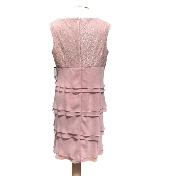 Jessica Howard Pink Sleeveless Lace Tiered Dress Embellished Waist Size 16 NWT - Picture 4 of 13